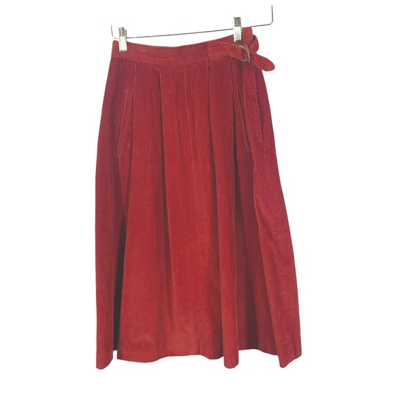 Vtg Condor Women's Red Corduroy Pleated Skirt Belted High Waist Made in USA 7/8 - Picture 1 of 11